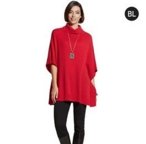 Chico's Cashmere Knit Poncho Sweater Black Label Red Size Large / X-Large - Picture 2 of 16